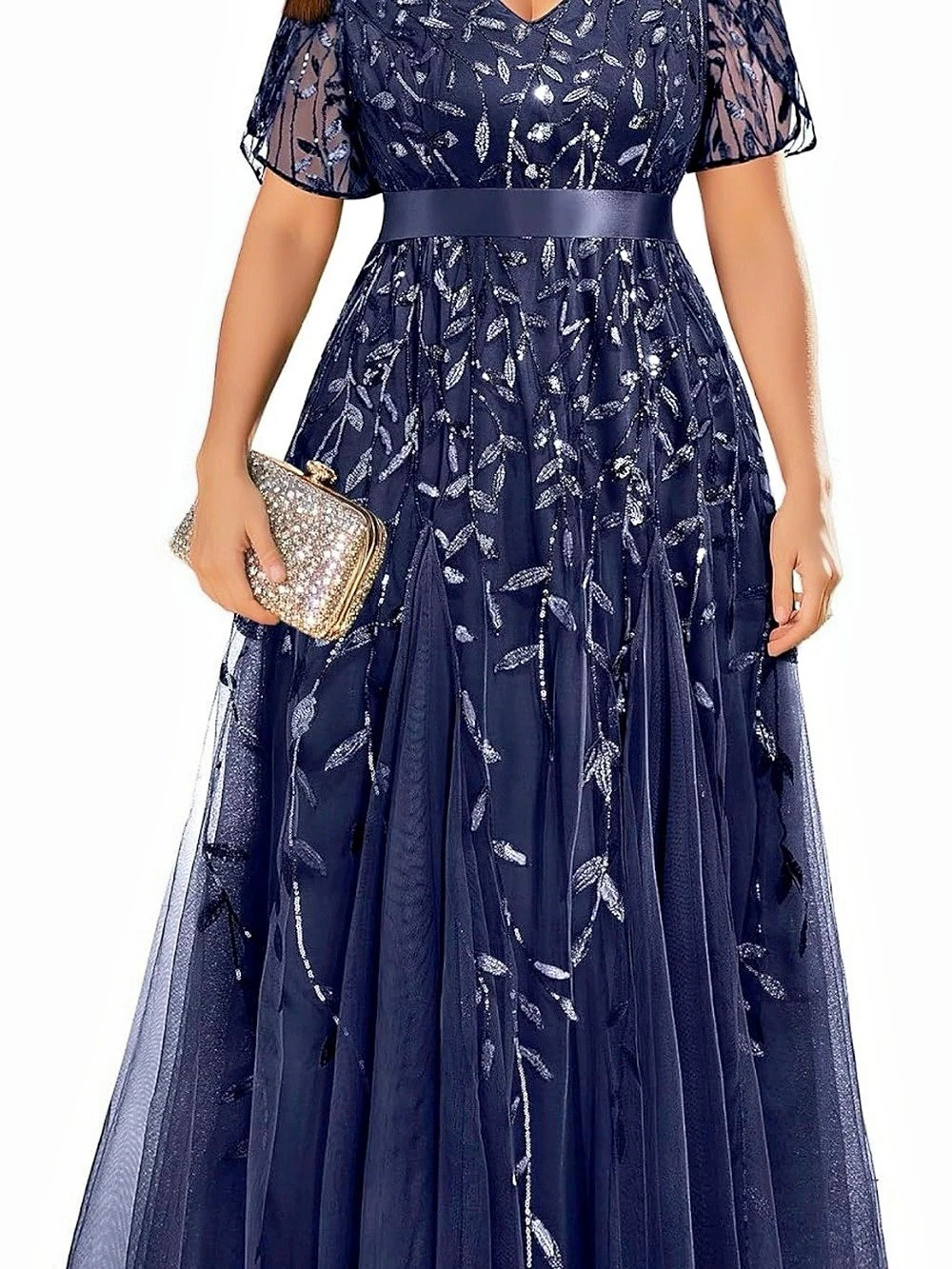 Pinup Fashion Floral Lace Maxi Dress Navy Blue 24W